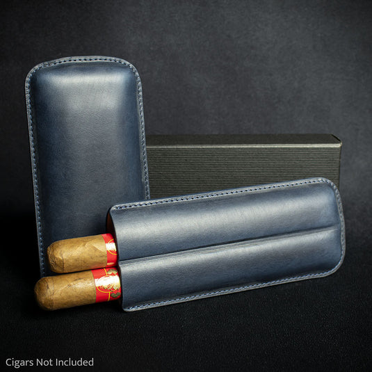 Navy Blue Leather Cigar Case By Artamis - 2 Finger Churchill