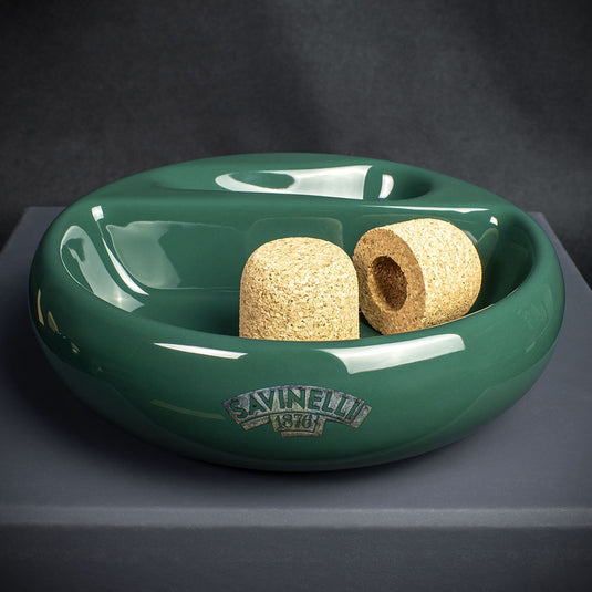 Savinelli Green Ceramic Ashtray - One Pipe Rest with Cork Knocker