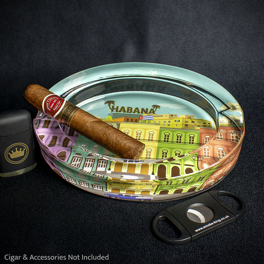 Oval Glass Cigar Ashtray - Habana Scene