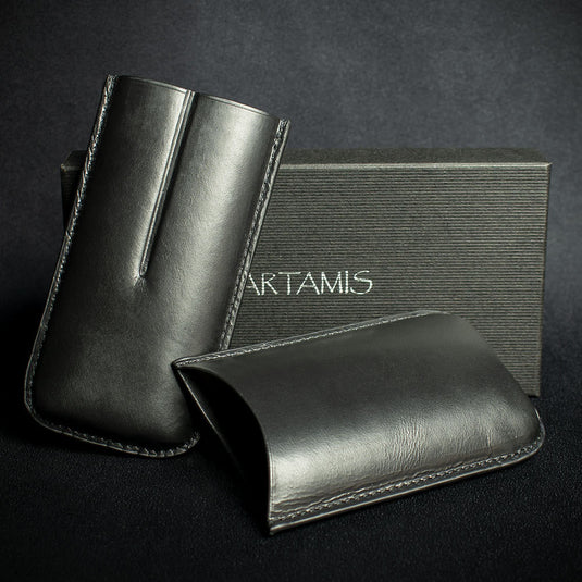 Black Leather Cigar Case By Artamis - 2 Finger Robusto
