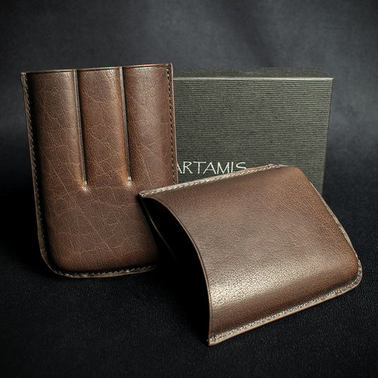 Brown Leather Cigar Case By Artamis - 3 Finger Robusto