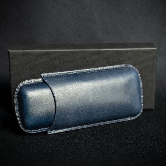 Artamis Navy Leather 2 Finger Corona Cigar Case