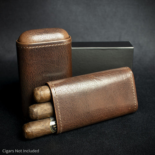 Dark Brown Leather Cigar Case By Artamis - 3 Finger Robusto