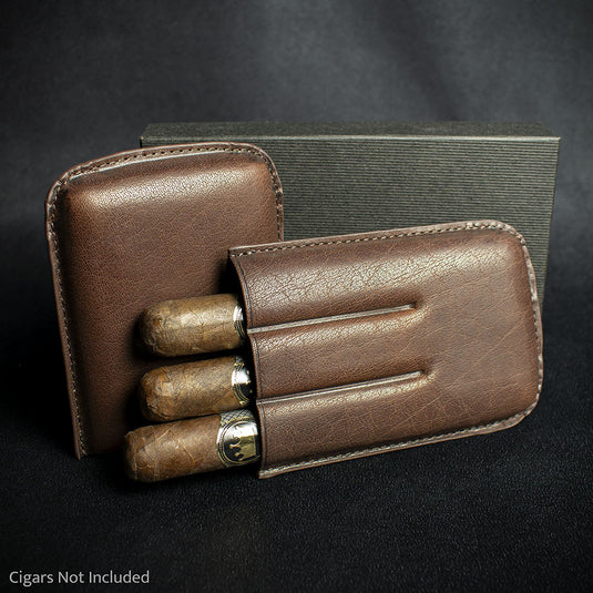 Brown Leather Cigar Case By Artamis - 3 Finger Robusto