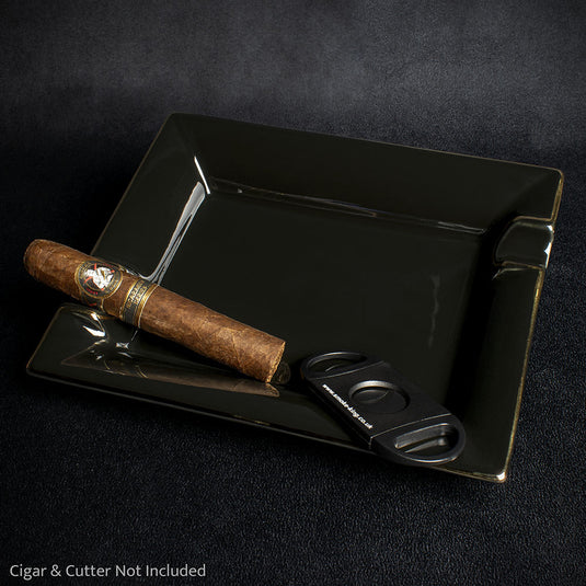 Cigar Ashtray - Black Ceramic Two Rests