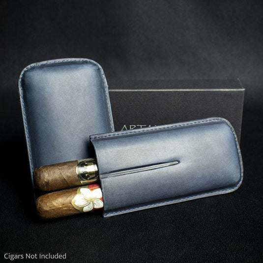 Artamis Navy Leather Cigar Case -  2 Robusto Cigars