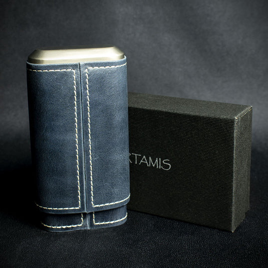 Artamis Navy Blue Leather Cedar LinedCigar Case - 3 Robustos