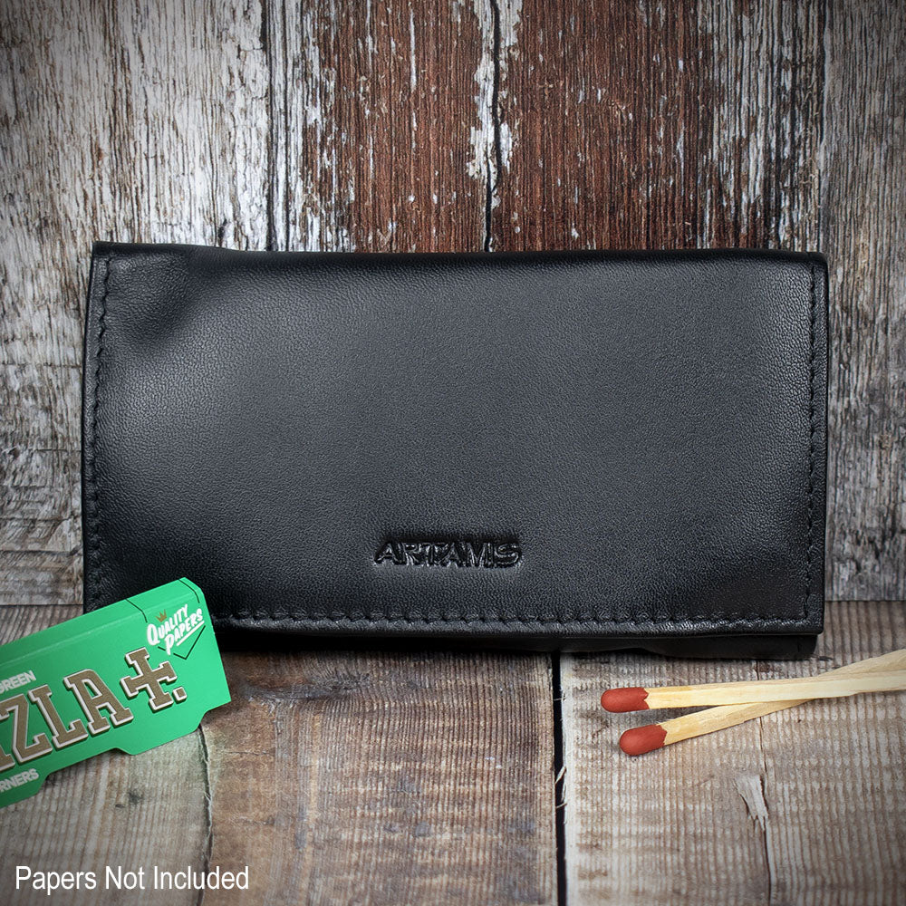 Sarome Black Leather Roll & Button Handrolling Pouch Smoke-King