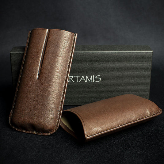 Artamis Brown Leather Cigar Case -  2 Robusto Cigars