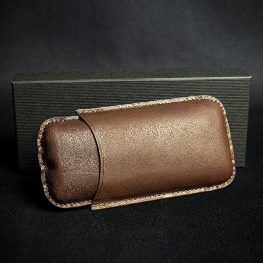 Artamis Brown Leather Cigar Case -  2 Robusto Cigars