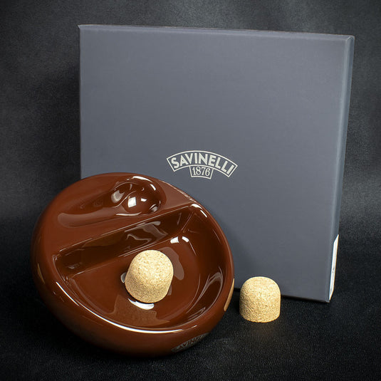 Savinelli Brown Ceramic Ashtray -  One Pipe Rest with Cork Knocker