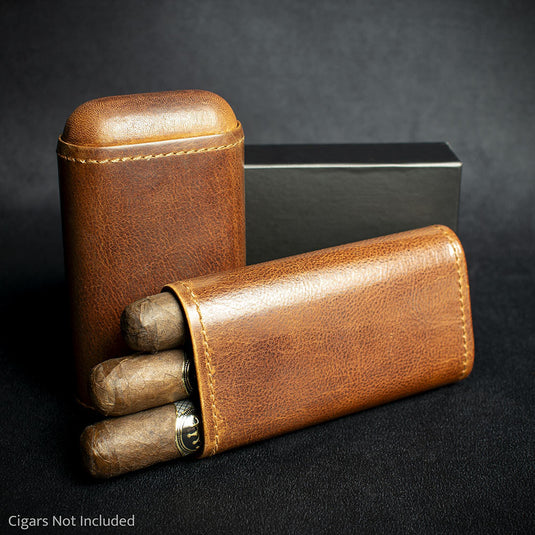 Cognac Leather Cigar Case By Artamis - 3 Finger Robusto