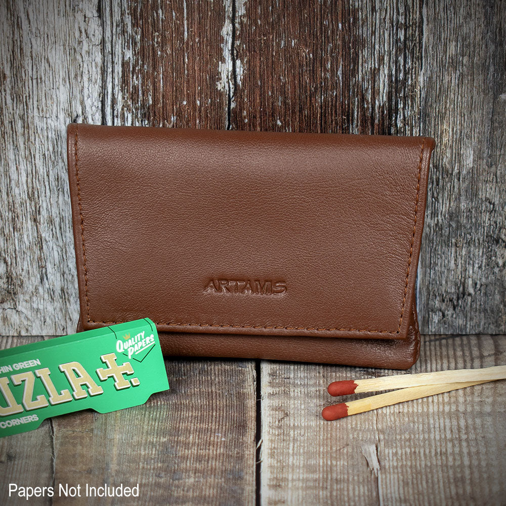 Sarome Tan Leather Mini Handrolling Pouch Smoke-King