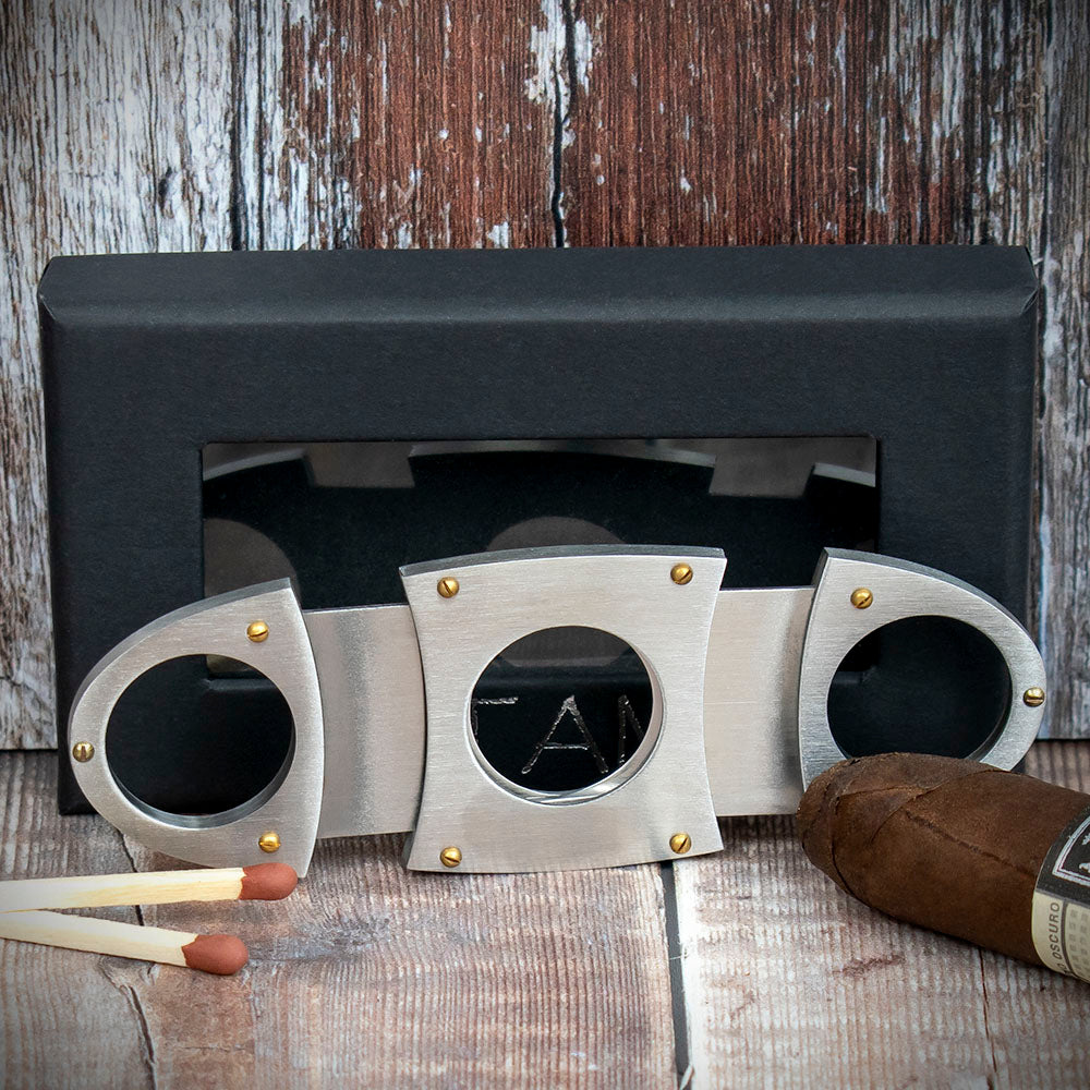 Smoke Rivets Cigar Cutter Twin Blade Stainless Steel with Rivets