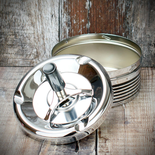 Spinner Ashtray - Polished Chrome/Black Stripes - 11cm