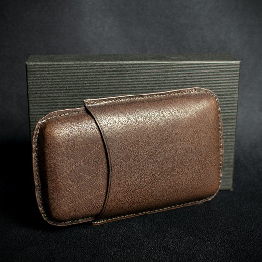 Brown Leather Cigar Case By Artamis - 3 Finger Robusto