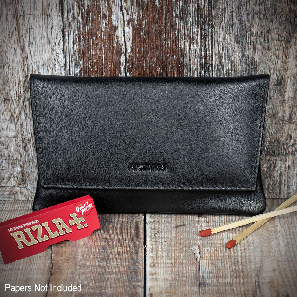Sarome Black Leather Button Handrolling Pouch Smoke-King