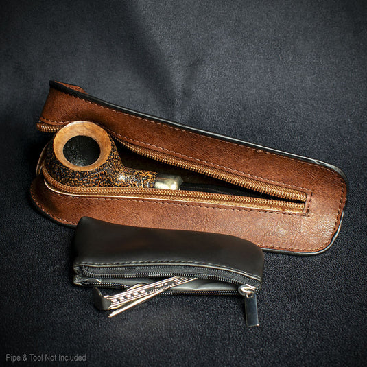 One Pipe Brown Nappa Pouch & Lighter Pouch