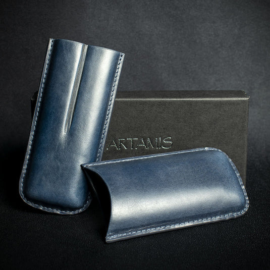 Artamis Navy Leather 2 Finger Corona Cigar Case