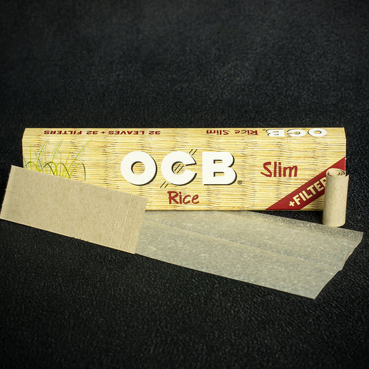 OCB Kingsize Slim Rice Rolling Papers & Tips - Box of 32