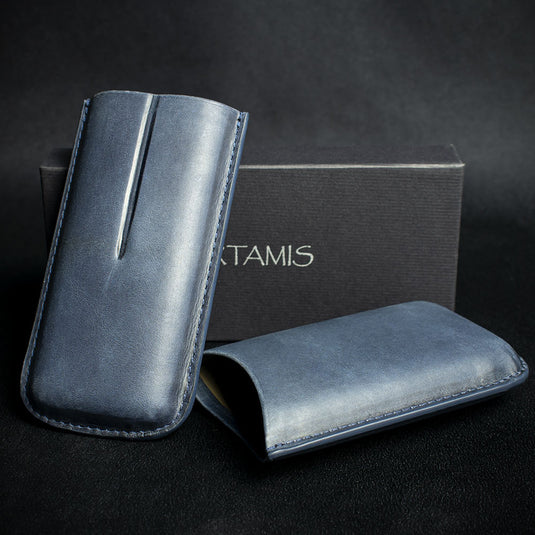 Artamis Navy Leather Cigar Case -  2 Robusto Cigars