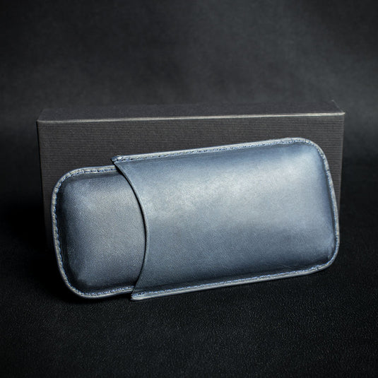 Artamis Navy Leather Cigar Case -  2 Robusto Cigars