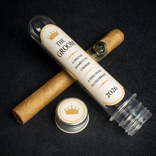 * Cream Label * The Groom Wedding Cigar Gift Tube + Smoke-King Corona 