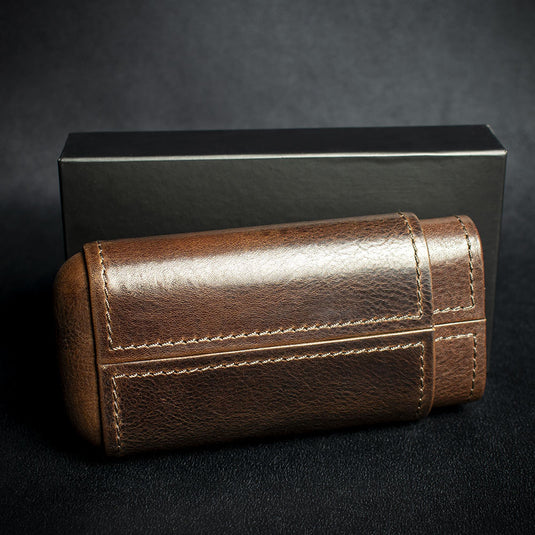 Dark Brown Leather Cigar Case By Artamis - 3 Finger Robusto