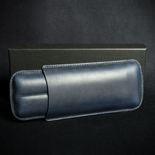 Navy Blue Leather Cigar Case By Artamis - 2 Finger Churchill