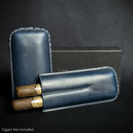 Artamis Navy Leather 2 Finger Corona Cigar Case
