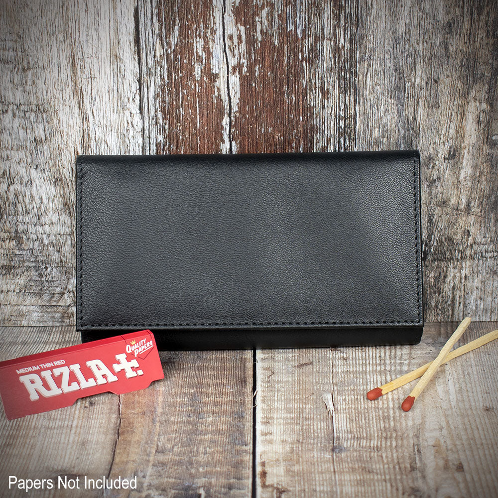 Sarome Black Leather Roll & Button Handrolling Pouch PO27 Smoke-King
