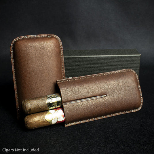 Artamis Brown Leather Cigar Case -  2 Robusto Cigars