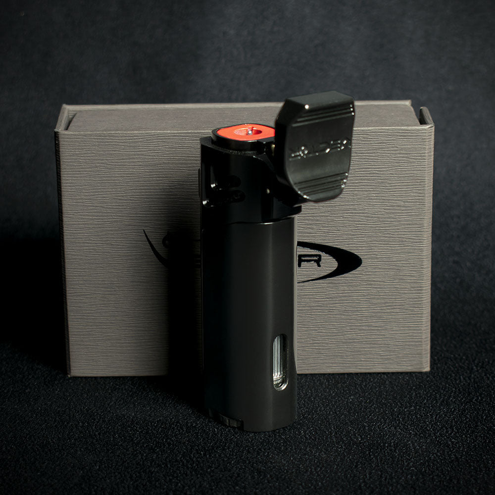 Vector Caliper Single Jet Flame Cigar Lighter With Punch Cutter - Blac