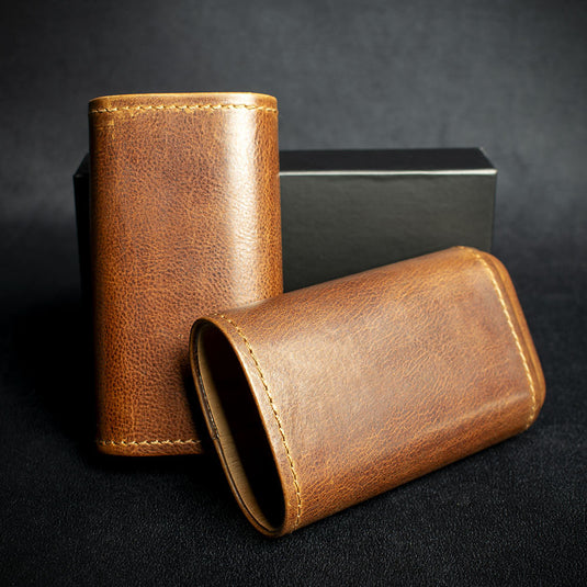 Cognac Leather Cigar Case By Artamis - 3 Finger Robusto