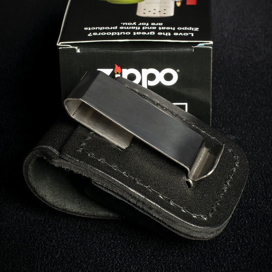Zippo Lighter Pouch With Belt Clip - Black Leather